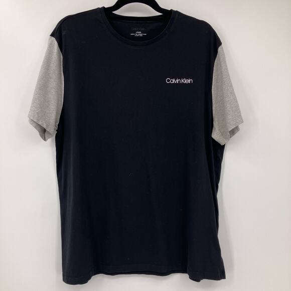 Calvin Klein Black Gray Colorblock Logo Crew Neck Short Sleeve Basic Tee Shirt - Picture 1 of 7